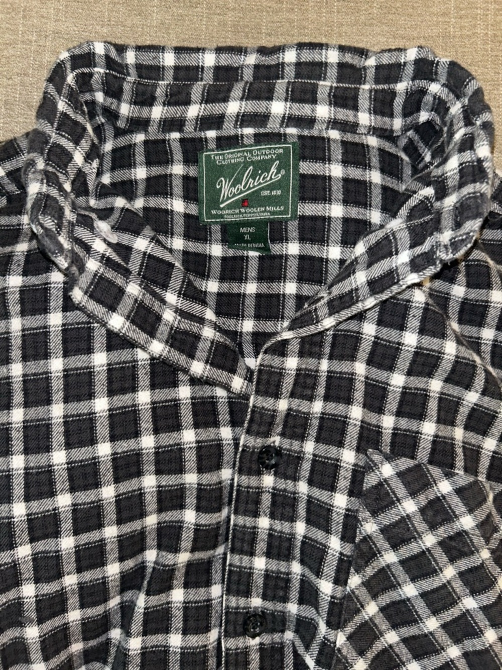 Woolrich Men’s Black and White Plaid Button-Down Shirt